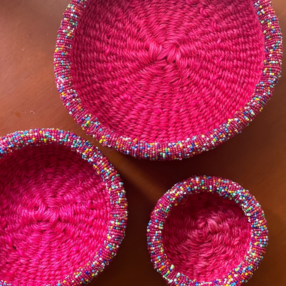 COPY - 3 pieces home décor Naturally closely-woven,made of flax  with beads